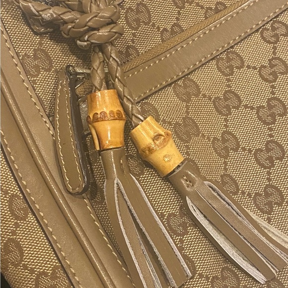 Authentic GUCCI Bamboo Tassel Bella 2Way Hand Bag GG Canvas Leather - Picture 8 of 14